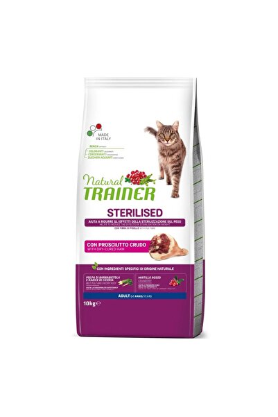 Natural Trainer Hrană pentru pisici adulte cu prosciutto crud sterilizat, 10 kg