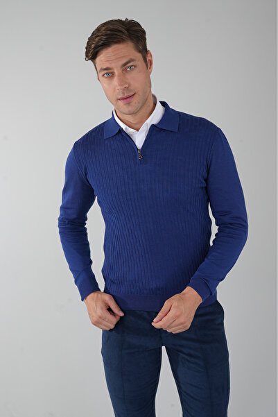 Bisse TR 23204 POLO YAKA FERMUARLI ÖN JAKAR TRİKO Indıgo