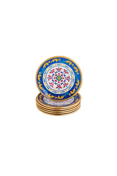 Bosphorus Glass Turkish Glass Tea Saucer Set, 6 Pieces, 12 cm, Modern Colors