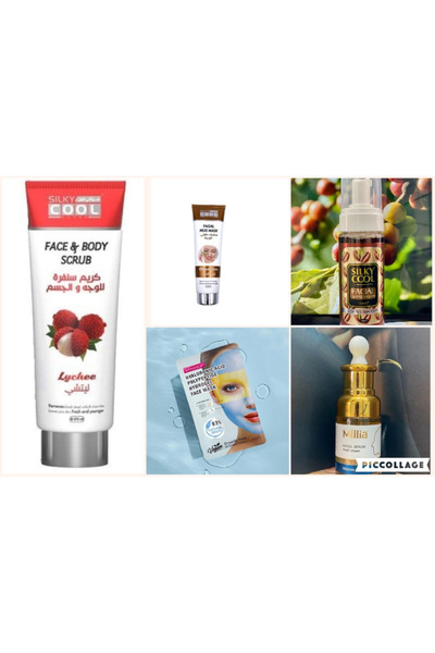 Silky Cool Face Care Beauty Set, Facial Serum, Mud Mask, Body Scrub, Face Was...