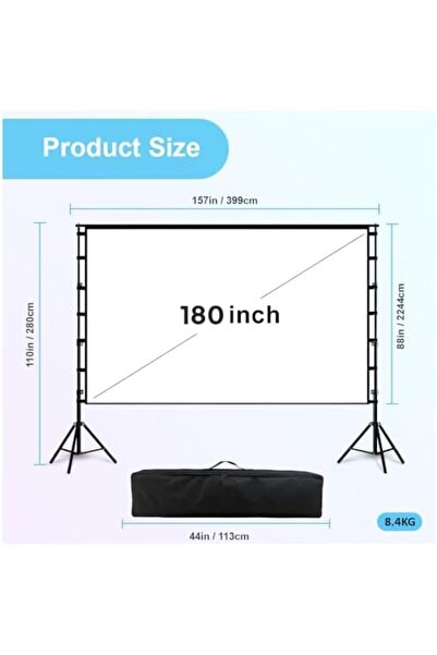 Wownect Projector Screen with Stand, 180 Inch Portable Indoor Outdoor Projection Screen 16:9 HD 4K W