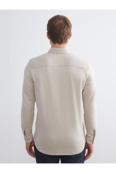 LC Waikiki Μπεζ Slim Fit Μακρυμάνικο Ανδρικό Πουκάμισο