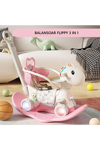 Flippy 3-in-1 Children's Rocker with Backrest & Safety Bar, Tray, Basketball Hoop, Light Wheels, Pin