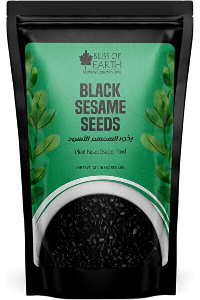 bliss of earth Black Sesame Seeds unhulled, Fresh & Organic Fully Fiber Rich Great for Cooking & Baking 600gm X1