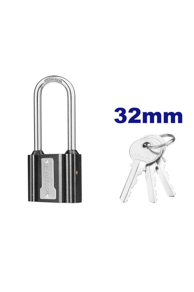 EMTOP Long Security Padlock - 32mm Heavy Duty Steel, break-resistant and ideal for securing doors and boxes.