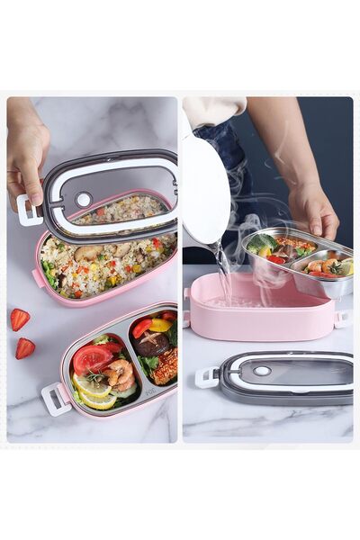 Generic ZeroSpace Stainless Steel Lunch Box, Insulated Lunch Box with Bag (Pink)