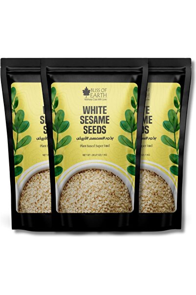 bliss of earth White Sesame Seeds, Natural Whole Til for Eating & Tahini Cooking Ingredient,Non-GMO,1kg pack of 3