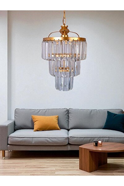 ÖZBAK AVİZE Özbak Avize Alvina Tekli Avize Gold– Kristal Taşlı Modern Sarkıt ...