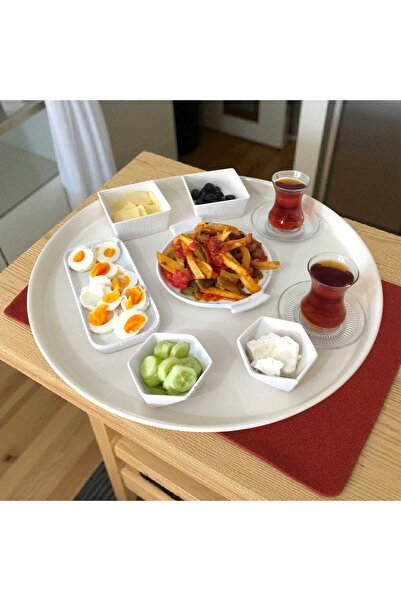 EceAksesuar Metal Tray Breakfast Tea Coffee Presentation Tray 50 cm Round