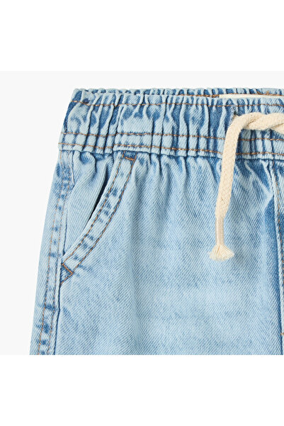 Juniors Solid Denim Shorts with Drawstring Closure and Pockets