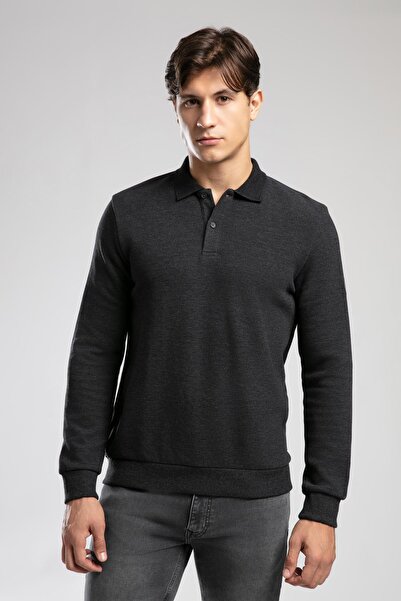 Lee Cooper Newblend men's polo collar sweatshirt anthracite