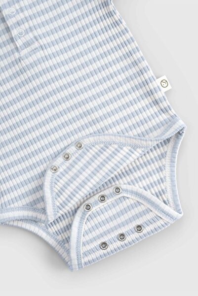 Little Gusto Ayarlanabilir Çıtçıtlı Modal Bebek Body Uzun Kollu Mavi Zıbın