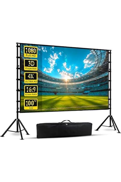 Wownect Projector Screen with Stand, 100 Inch Portable Indoor Outdoor Projection Screen 16:9 HD 4K W