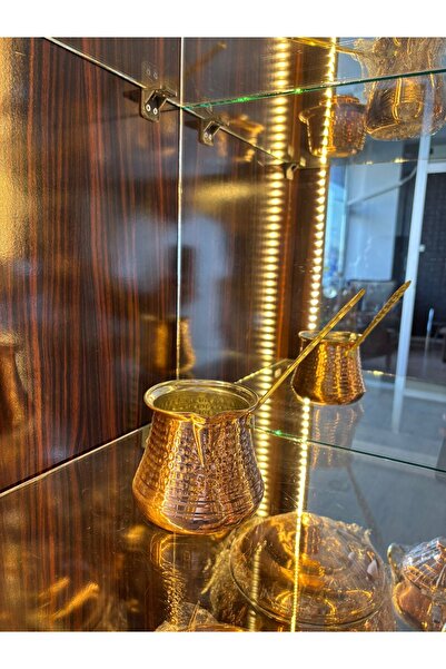 MAAB STORE Bakır Sütlük & Cezve 6-7 Kişilik Metal Kulp