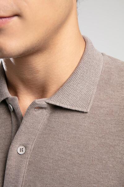 Lee Cooper Newblend men's polo collar sweatshirt dark beige