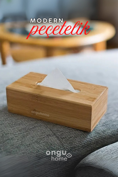 ongu home Dekoratif Bambu Desenli Peçetelik Doğal Ahşap Şık Peçetelik