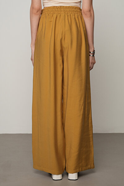 Orfeo Negro Women's Stripe Rose and Stone Detailed Solid Color Elastic Waist Wide Leg Trousers