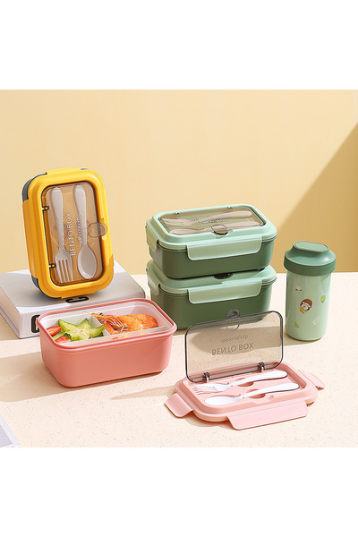 SUMAKA Lunch Box 800ml 2 Compartments Student Sealed Adult With Spoon And Fork Leak Proof Microwavable