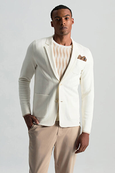 Hemington Extrafine Merino Ekru Triko Blazer Ceket