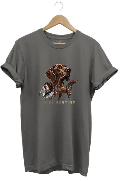 WİDİ Hunting Hunter Kurzhaar Hunting Dog and Retriever Printed 100% Cotton Regular Fit Unisex T-Shirt