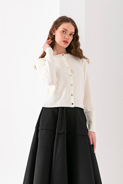 VEGA MODA Cardigan tricotat basic cu nasturi – Model elegant pentru femei cu mâneci lungi și gât rotund |   Utilizare zilnică și la birou