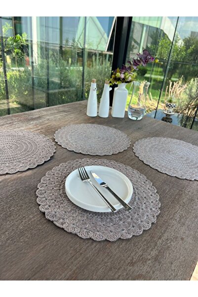 Home Inn Home Textile 4-Piece Lace Placemat - Stain Resistant - Anthracite Gray 33 X 33 cm