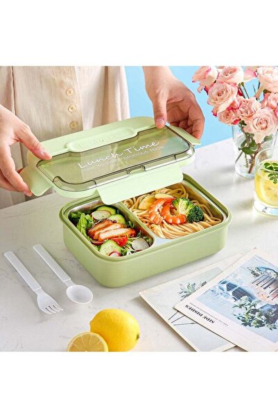 SUMAKA Lunch Box 1450ml 3 Compartments Student Sealed Adult With Spoon And Fork Leak Proof Microwavable