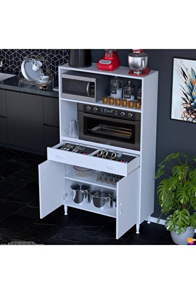 Modilayn VİO Fırın Dolabı (90x163,4x32.5 cm) Çekmeceli Kapaklı Beyaz Mini/Midi Mikrodalga Mutfak Dolabı