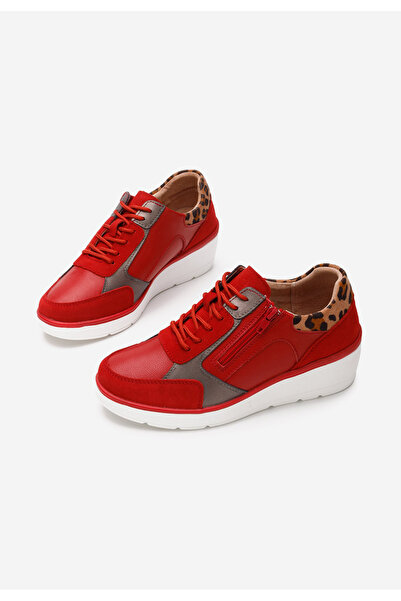 B T Shoes Červené kožené dámské sneakersy Imari