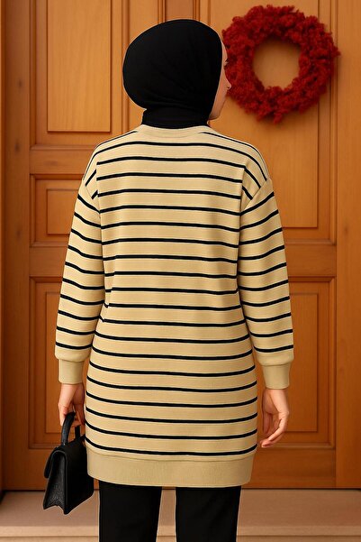 Sfg Life Moda Γυναικεία ρούχα Hijab με λαιμόκοψη με ρίγες μπροστά με δύο κλωστές μεγάλου μεγέθους τουνίκ