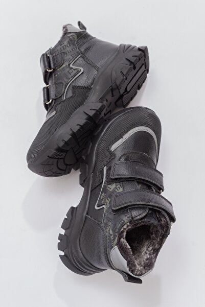 mnpc Erkek Çocuk Siyah Hakiki Deri Suya Dayanıklı Günlük Bot