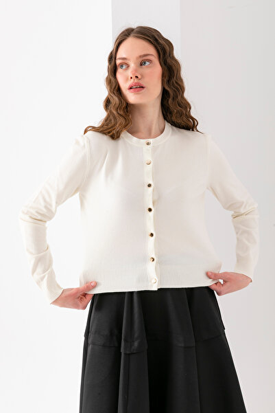 VEGA MODA Cardigan tricotat basic cu nasturi – Model elegant pentru femei cu mâneci lungi și gât rotund |   Utilizare zilnică și la birou