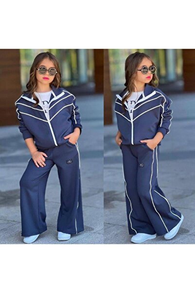 RAPAPA 3-компонентен спортен екип за момичета с раирани детайли 6414A