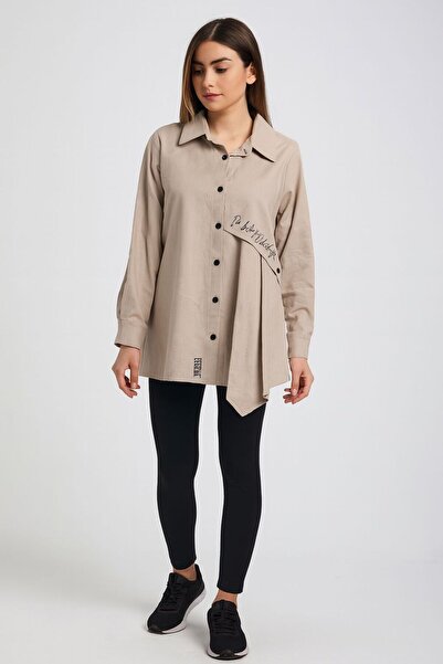 Nihal Eren Butik Asimetrik Kesim Yazılı Gömlek