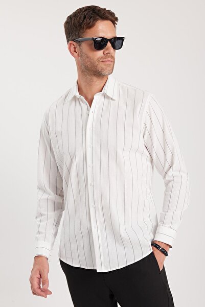 Tudors Men's Regular Fit Classic Cut Sports Collar Striped Cotton Shirt
