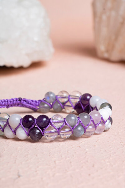 OSMANLI DOĞAL TAŞ Sertifikalı Taç Çakra Çift Sıra Doğal Taş Makrome Bileklik