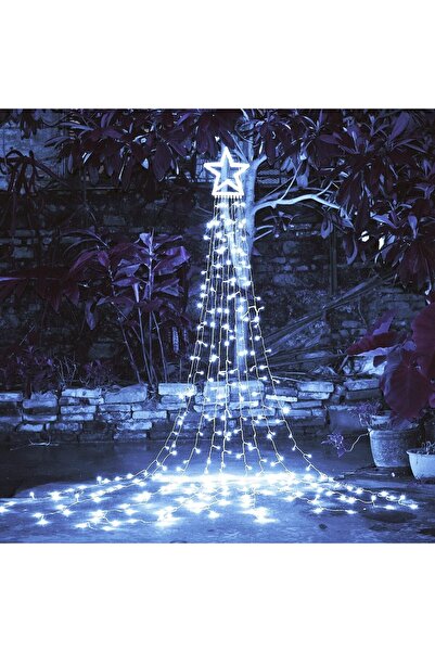 Nomarks Curtain-style Christmas Tree Lights with Star, 350 LEDs, Solar, Outdoor, Cool White - Tree Dazzler