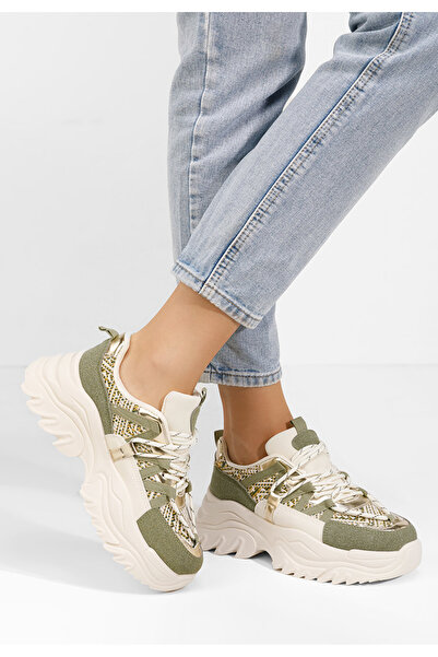 B T Shoes Zelené dámské tenisky na klínku