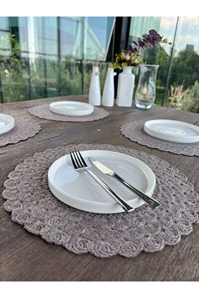 Home Inn Home Textile 4-Piece Lace Placemat - Stain Resistant - Anthracite Gray 33 X 33 cm