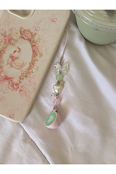 bettymettys Charm pentru telefon cu inimă de Matcha Latte strălucitor, în sti...