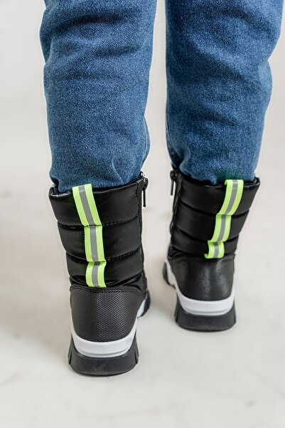 mnpc Erkek Çocuk Siyah Suni Deri Suya Dayanıklı Kürklü Günlük Bot