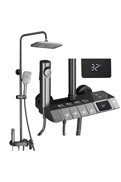 BisDesign Coloană de duș pentru baie, afișaj LCD, clapă tip pian, gri antraci...