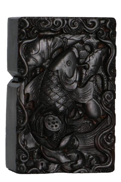 Generic Natural Ebony Black Wood Carved Lighter Shell Box For Zippo Module (L...