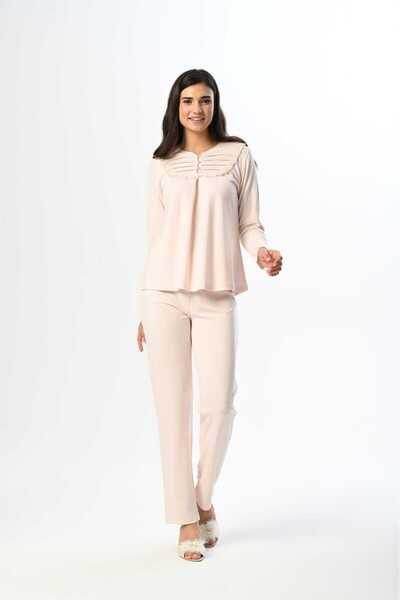Lohussa Women's Powder Fleece Dressing Gown with Lace Winter Special Design Maternity Maternity Dressing Gown Pajama Set