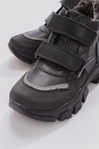 mnpc Erkek Çocuk Siyah Hakiki Deri Suya Dayanıklı Günlük Bot