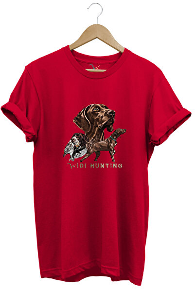 WİDİ Hunting Hunter Kurzhaar Hunting Dog and Retriever Printed 100% Cotton Regular Fit Unisex T-Shirt