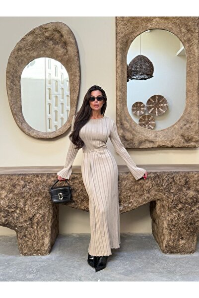 Cistern İstanbul Kadın Bağlama Detaylı Uzun Triko Elbise