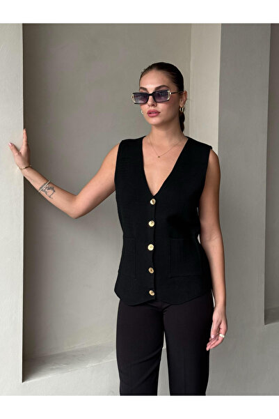 My Blog Black Cherry Gold Button Vest - 4534