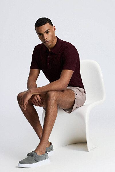 Hemington Zigzag Desen Merserize Pamuk Bordo Triko Polo