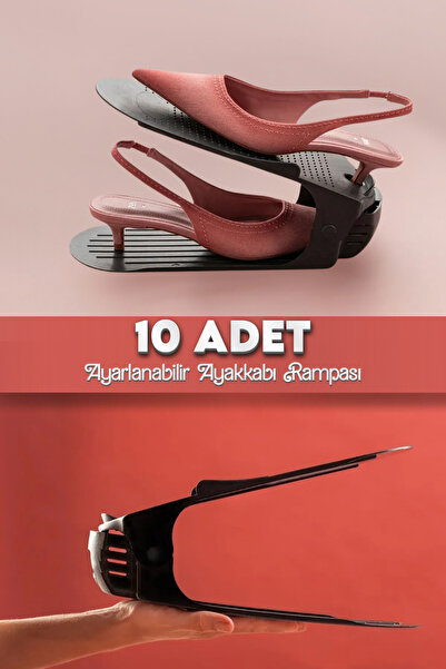 grimorlife 10-Piece Adjustable 4-Level Shoe Ramp Shoe Organizer Closet Organizer